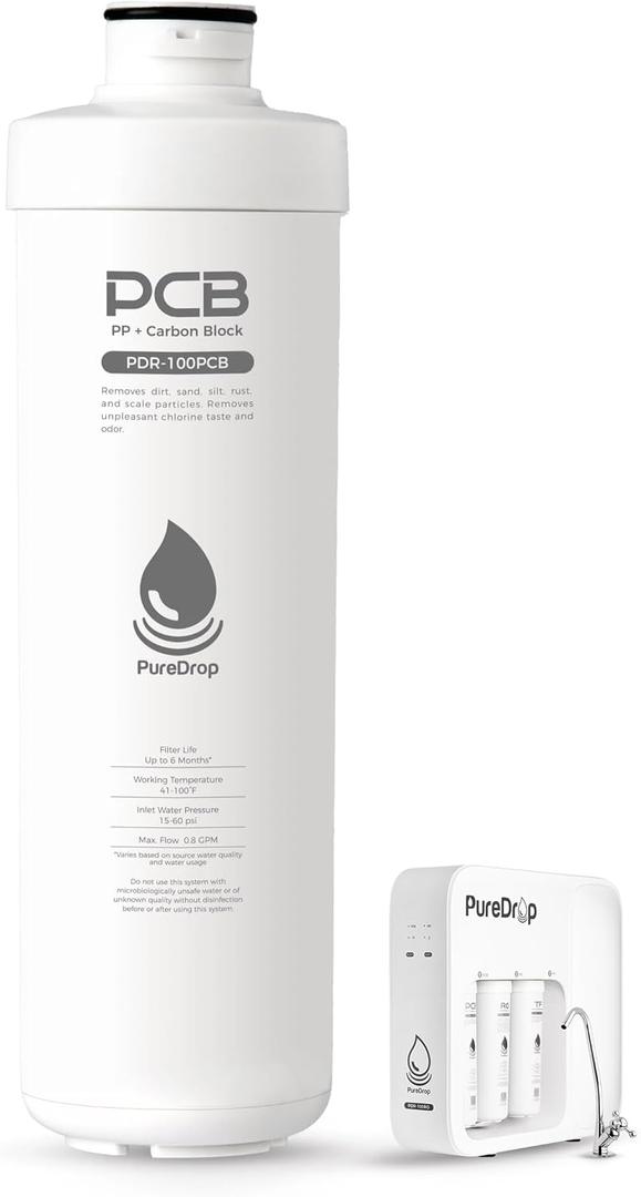 PureDrop PDR-100PCB PP & Carbon Block Composite Filter Replacement Cartridge for PDR-100RO Tankless Reverse Osmosis Water Filtration System