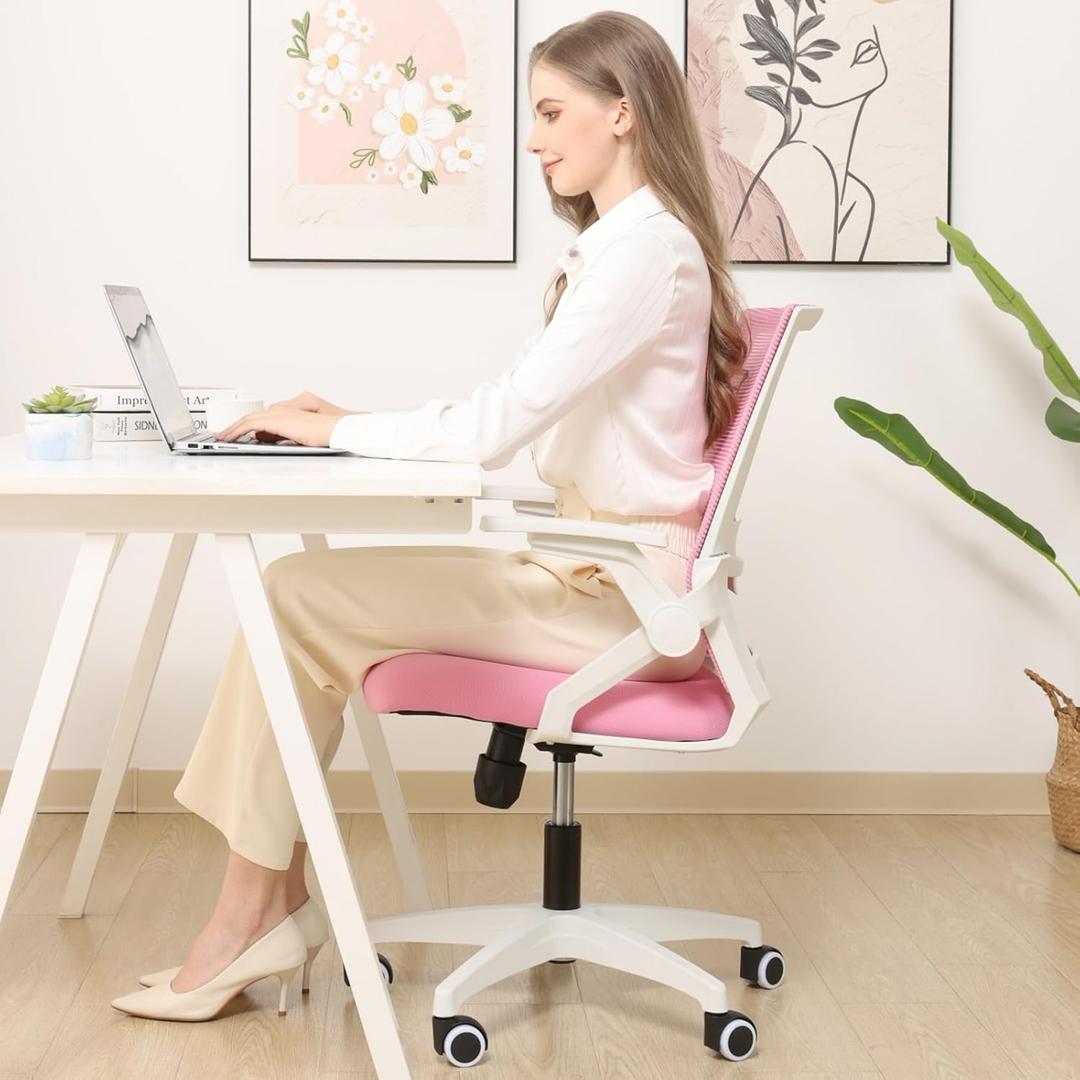 Ergonomic Office Chair Desk Chair with Adjustable Height Mesh Computer Chair Swivel Chair with Flip-up Arms and Lumbar Support Pink