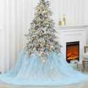 4 x 10.8 ft Extra Large Fluffy Tulle Christmas Tree Decorations Pleated Sparkly Tutu Christmas Tree Skirt Vintage Elegant Ornaments for Xmas Wedding Home Dining Table Decorations(Blue)