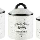 American Atelier Canister Set 3-Piece Glass Jars in Small, Medium, Large. Main St. Design w/ Airtight Lids for Cookies, Candy, Coffee, Flour, Sugar, Rice, Pasta, Cereal & More, 6x8"
