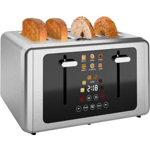 4 Slice Toaster, Touchscreen & Dual Independent Control Panel5 Basic Functions & Digital Countdown Toasters, 6 Shade Settings6 Bread Types, Smart Bread Maker Mute/Screen-Off,Silver