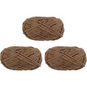 HARFINGTON 3Skeins Chenille Yarn Blanket Yarn 3x100g/10.5oz Gauge 5# Bulky Polyester Soft Knitting for Crochet Weaving Bag Scarf Hat, Coffee, 3x68m(223yds)