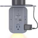 PD20W Wall Outlet Extender, Outlet Splitter with Shelf and Night Light, USB Wall Charger with 5 AC Outlets and 3 USB A Ports 1 USB C Ports Wide Space 3-Sided Power Strip Multi Plug Outlets Gray