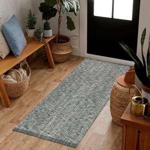 LEEVAN Boho Kitchen Rug 2' x 4.3', Washable Bathroom Runner Rug Grey Reversible Small Hallyway Rug, Farmhouse Front Door Mat Modern Bedroom Carpet for Foyer Laundry Entryway Proch Decor