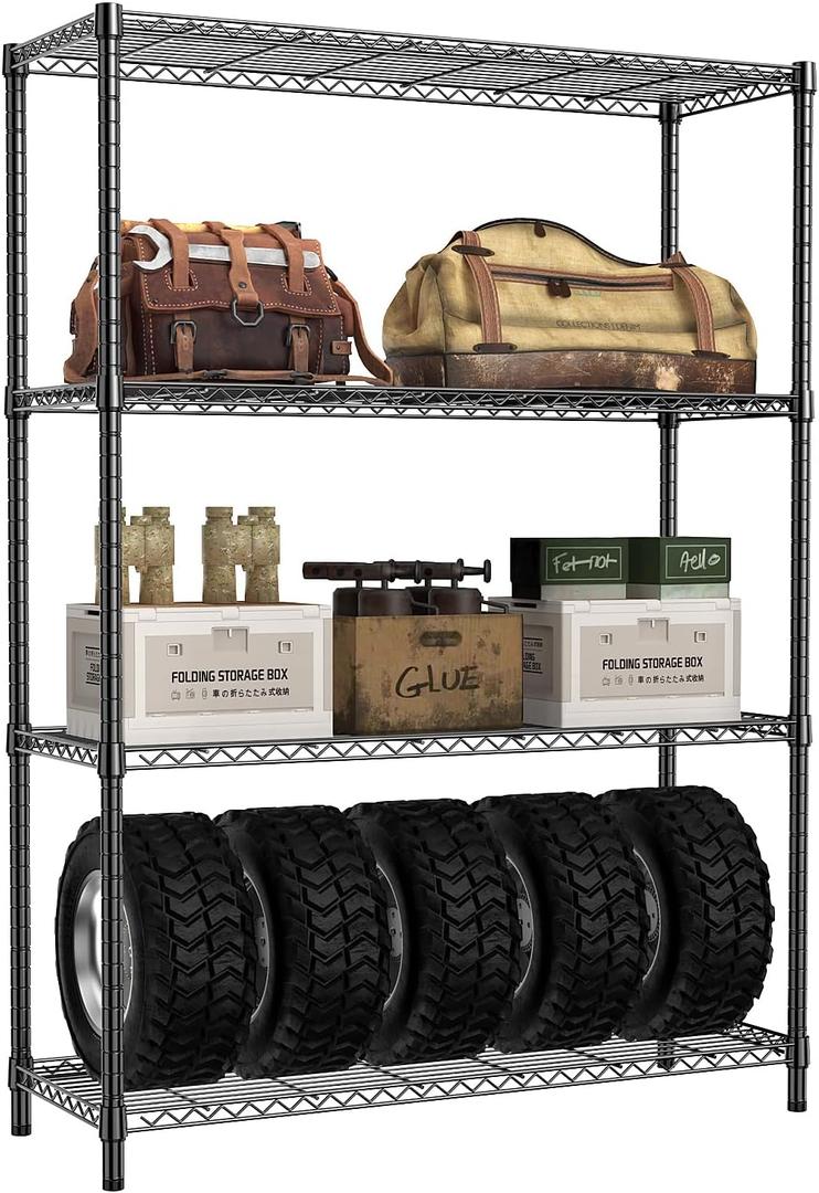 IZEUK 1400 LBS Garage Black Shelving Wide Storage Shelves 4 Tier Adjustable Heavy Duty Metal Wire Rack Standing Shelf Unit for Kitchen Office College Dorm Garage Warehouse 15.8" x 45.8"x 59.4"