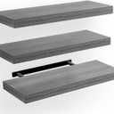AMADA HOMEFURNISHING Floating Shelves, Wall Shelves for Bathroom/Living Room/Bedroom/Kitchen Decor, Grey Shelves with Invisible Brackets Set of 3 - AMFS07G (15.7 Inches)