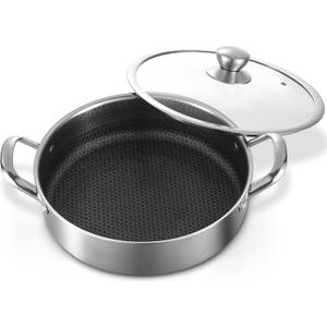 Stainless Steel 7QT Saute Pan 14 Inch Deep Frying Pan with Lid Nonstick,Hybird Induction Cooking Pan,PFOA Free Cookware,Large Skillets