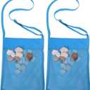 Sand Away Beach Treasures Seashell Pocket Mesh Bags - Set of 2 (Large) (Baby Blue)