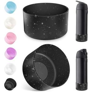 2PCS Silicone Water Bottle Boot for Owala 24oz, Protective Bottom Bumper Anti-Slip Sleeve for FreeSip, Twist, and Flip Stainless Steel Bottles, Dishwasher Safe and BPA Free(Shiny Black)