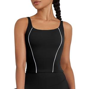 XUNYU Longline Sports Bras for Women Supportive Workout Tank Tops with Built in Bra Running Crop Yoga Top Open Back, S