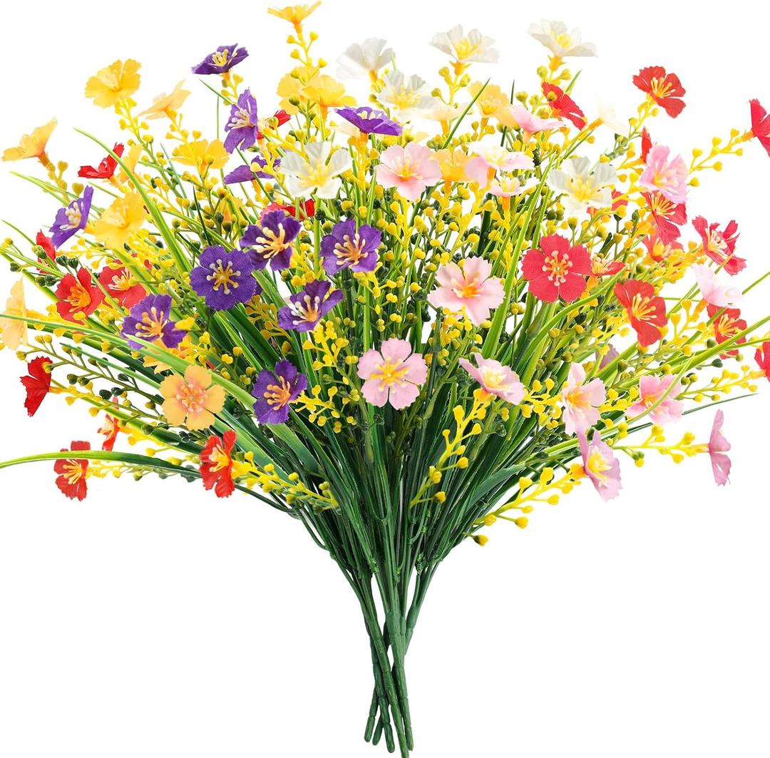 MACTING Artificial Flowers for Outdoors 6 Bundles UV Resistant Fake Flowers No Fade Faux Plastic Plants for Planters Patio Garden Porch Yard Window Home Indoor Outside Summer Decorations(Mix Color)