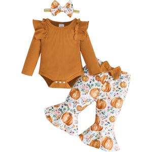 SUNNY PIGGY Newborn Girl Clothes Baby Outfit Infant 0-18 Month Fall Winter Spring Clothing (Ha Brown)
