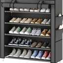 Laiensia 5-Tier Vertical Shoe Rack Organizer, Space Saving Shoe Storage Organizer, Non-Woven Cover Shoe Shelf Holds 20-25 Pairs for Bedroom, Hallway, Closet Entryway, Grey