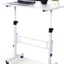 KLSMYHOKI Standing Desk Adjustable Height, Mobile Stand Up Desk with Wheels Small Computer Desk Rolling Desks, Portable Laptop Desk White Standing Table Home Office Desks 16"x31.5" Height 27"-43.5"