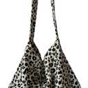 Modern Leopard Print Crossbody Bag Stylish Canvas Shoulder Bag for Women Versatile Cloth Tote (White)