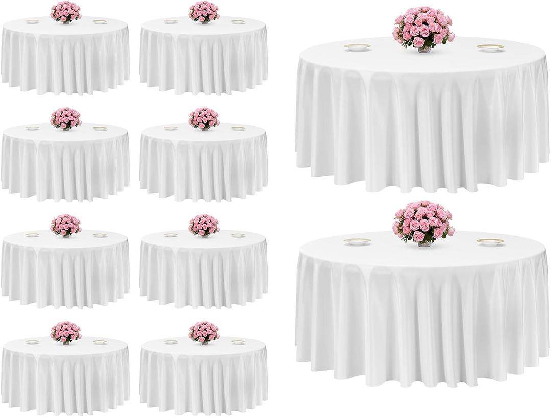 VEVOR White Round Tablecloths 10 Pack, 132 Inches in Diameter, Stain- & Wrinkle- Resistant, Machine Washable Table Clothes, Polyester Fabric Table Covers for Wedding, Party, Banquet, Formal Events