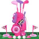 Liberry Toddler Golf Set with Putting Mat for 2 3 4 Years Old Boys Girls, Upgraded Kids Golf Cart with Unique Shoulder Strap Design, Indoor and Outdoor Golf Toys Gifts (Pink)