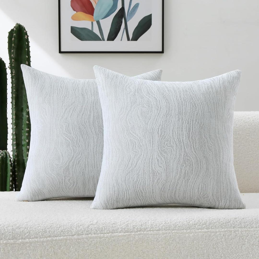 FUTEI Grey Decorative Throw Pillow Covers 18x18 Inch Set of 2,Soft Chenille Jacquard Geometric Pattern Cushion Case,Modern Home Decor for Couch Bed Living Room