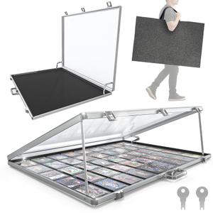 2PCS Ultra-Thin 31.4 x 23.6inch Portable Aluminum Card Display Case with Felt Tote Bag, High-Transparency Acrylic, 3 Anti Theft Locks, Sports Trading Card Show Case for Collectible Cards, Silver
