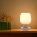 Small Bedside Table Lamp Set of 2,Milky White Glass,Small Place Desk Lamp,3CCT LED Bulb Included- White