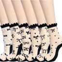 LOHO WONDERZ 6 Pairs Bow Sheer Socks, Cute Ruffle Frilly Lace Socks for Women Girls Summer Thin Sock (US, Alpha, One Size, Regular, Regular, Black Bow)
