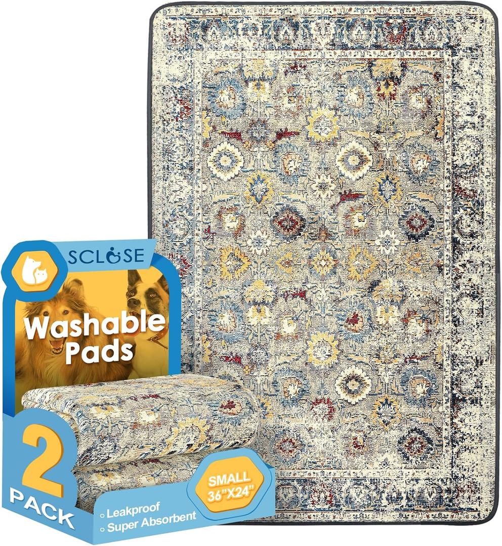 Washable Pee Pads for Dogs 2 Pack, 36" x 24" Reusable Puppy Pads Waterproof, Super Absorbent Dog Rugs, Leakproof, Dog Crate Pad, Playpen Mat, Whelping Pads, Vintage