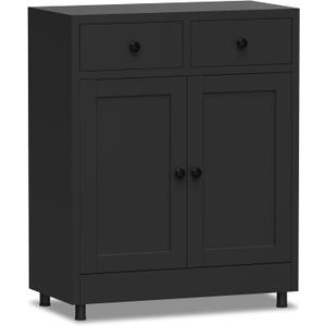 Metal Storage Cabinet with 2 Drawers and Adjustable Shelf, Sideboard Buffet Cabinet for Home, Office, Hallway, Entryway, Living Room, Kitchen Pantry and Dining Room (Black)