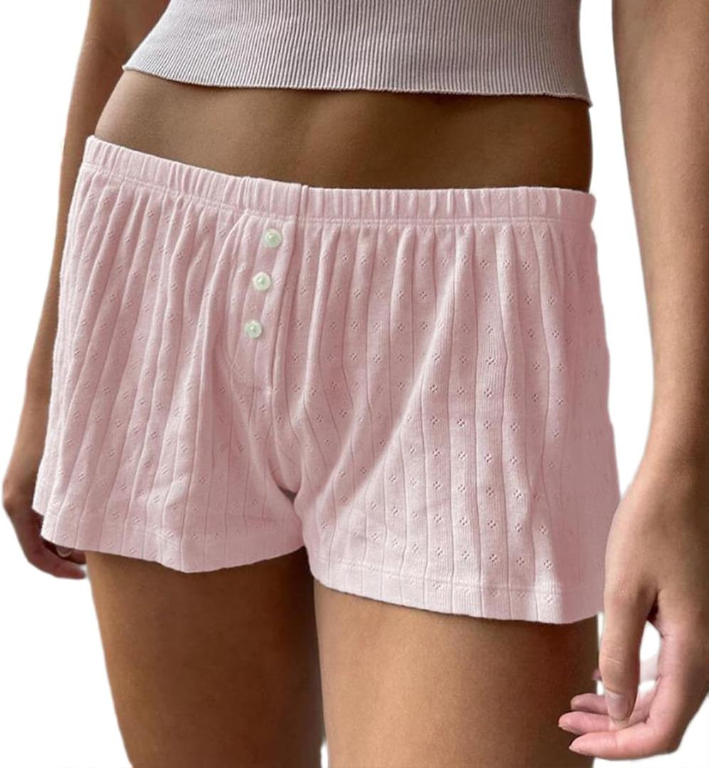 Womens Y2K Pajama Shorts Low Waist Striped Floral Lounge Boxers Pj Bottoms Comfy Sleep Shorts (Medium)