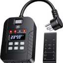 Outdoor Light Timer Waterproof, Remote Control Dusk to Dawn Sensor Timer, 100 FT Range, Plug in, 2 Outlets Digital Timer Switch for Home and Garden, 15A/1875W