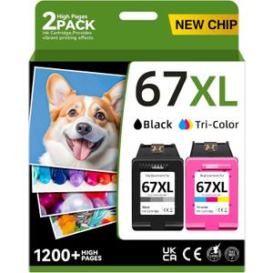 67XL Printer Ink Compatible for HP 67XL Ink Cartridges Black Color Combo Pack Compatible for HP Ink 67 Fit for DeskJet 2700e 2700 2855e 2827e 2755e 2755 4155e 4255e for Envy 6000 6055e 6400 Printer