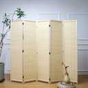 5 Panel Bamboo Room Divider – 5.6 ft Tall Folding Privacy Screen, Natural Beige Freestanding Room Partition Wall for Home Office (67" x 76.75", 5-Panel)