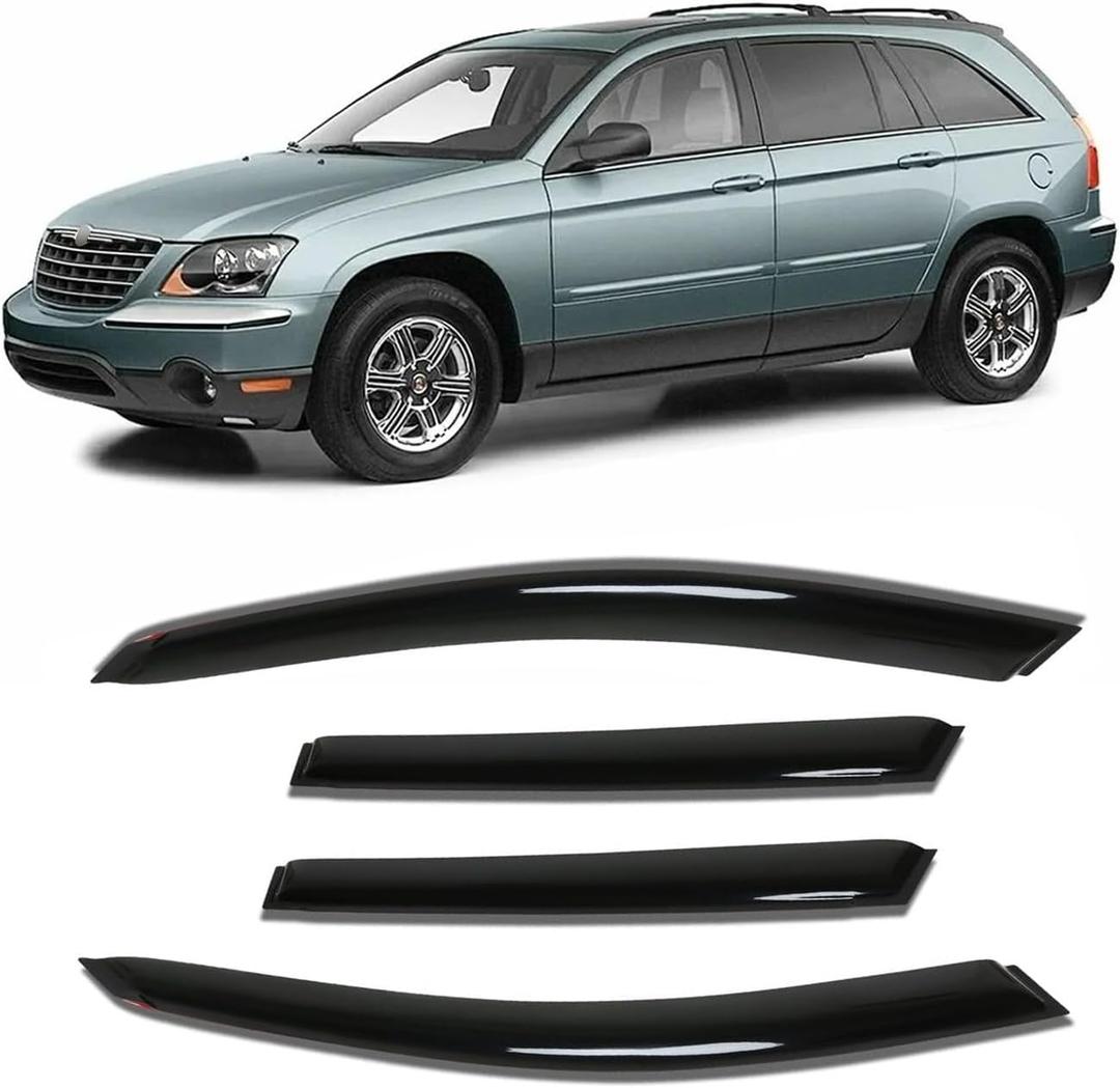 Rain Guards for 2004-2008 Chrysler Pacifica, Out-Channel Window Visor Shields Vent Deflector Shade Wind Dark Smoke 2005 2006 2007 04 05 06 07 08, Tape-On Outside-Mount, 4PCS