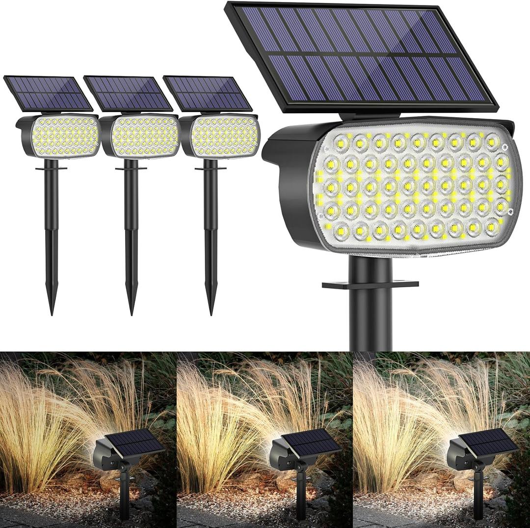 108 LED Solar Spot Lights Outdoor, Solar Lights Outdoor IP65 Waterproof, 3 Modes Solar Landscape Spotlights, Large Solar Powered Panel Lights for Garden Yard Pathway(Cool White/4 Pack)
