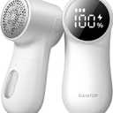 GAIATOP Fabric Shaver Rechargeable Lint Remover 3 Speeds Sweater Defuzzer, Cute Digital Screen Large Storage 6-Leaf Blades, Fuzz Pills Bobbles Trimmer for Clothes Furniture Bedclothes White 1 pcs