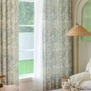 Floral Farmhouse Curtains Semi-Blackout Living Room Drapes 96 Inch Length Cotton Linen Blend Bohemian Window Curtain Panels White Bedroom Drapes, 1 Panel (Back Tab, 55" W x 96" L)