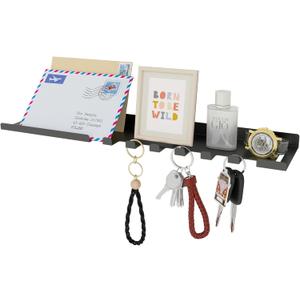 Black Key Holder for Wall, Decorative Wall Mounted Mail Organizer and Key Hanger with Tray, Key Holder with 7 Hook, for Doorway, Hallway, Living Room, Kitchen, Office