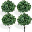 Artificial Boxwood Topiary Ball Trees, 4 Pack Artificial Shrubs Bushes with Ground Spike, Fake Plants for Outdoor Front Porch Decor UV Resistant