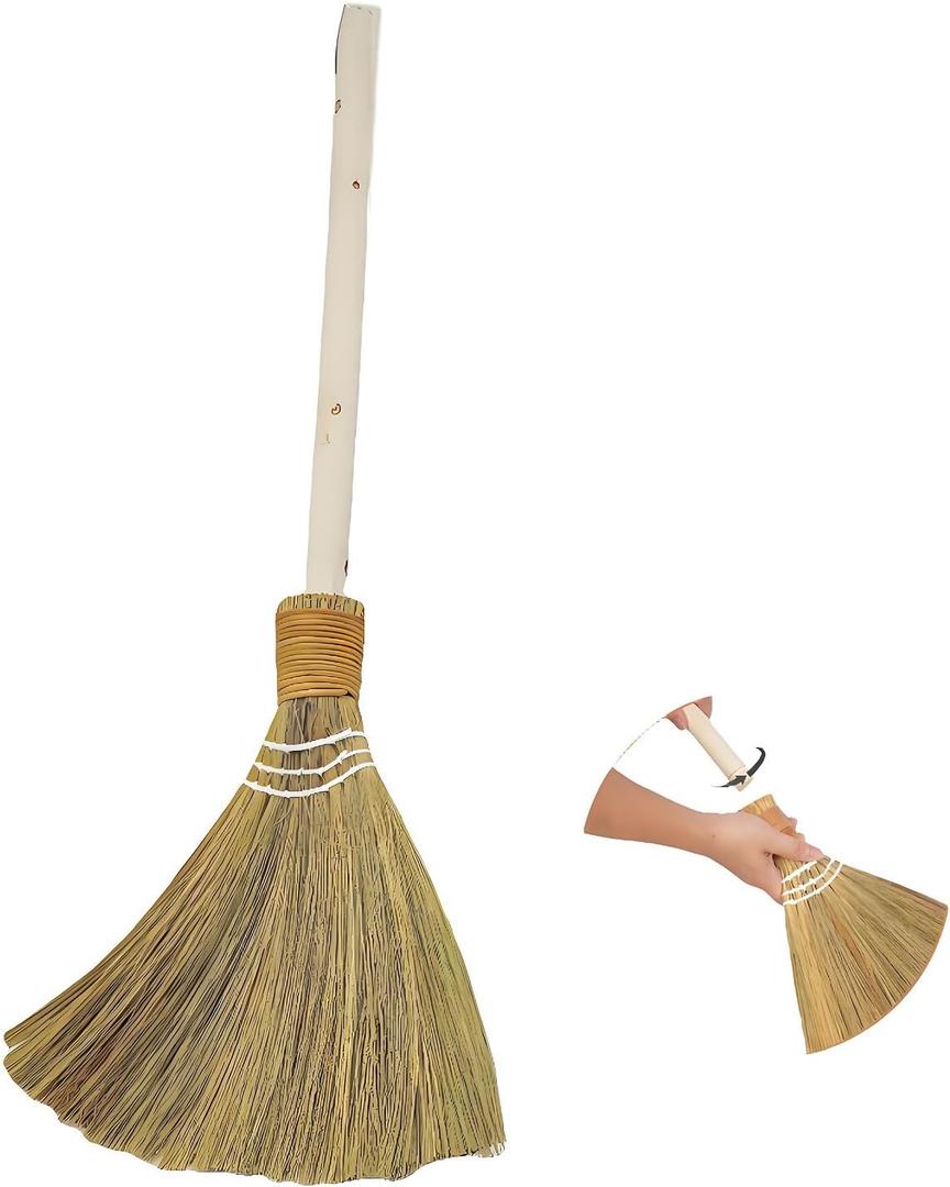 Wedding Broom for Jumping CeremonyHandmade Natural Whisk Broom with Wooden Handle, for Halloween DIY Decoration, Vietnamese Straw Soft Broom (12.6Width 28.74 Length)