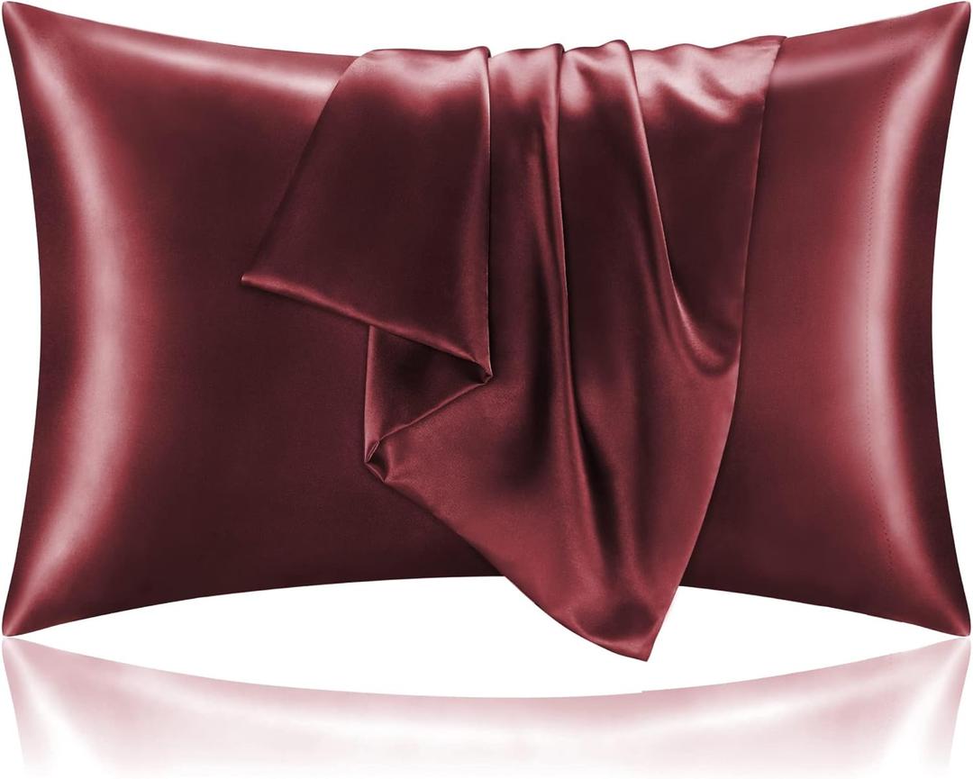 BEDELITE Satin Pillowcase with Zipper, Burgundy King Size Pillow Cases Set of 2, Super Soft and Cooling Similar to Silk Pillow Cases, Gift for Women Men(20x36 Inches)