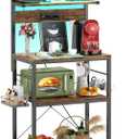 Aheaplus Bakers Rack with Power Outlet, Microwave Stand, 5 Tiers Coffee Bar Station with Led Lights, Kitchen Storage Shelf with 6 S-Shaped Hooks, Kitchen Rack for Spices, Pots and Pans, Rustic Brown (23.6 inch)