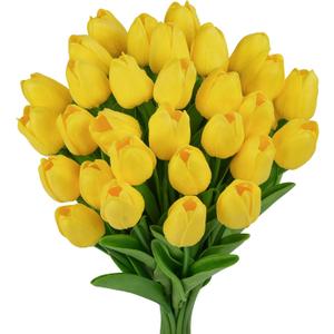 20 Pcs Yellow Tulips Artificial Flowers,13'' Real Touch Tulips Fake Flowers for Home Kitchen Wedding Decorations,Spring Flower Bouquet Christmas Table Decorations Valentines Day Easter Decor