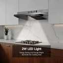 Stainless Steel Under Cabinet Range Hood, Slim Kitchen Vent Hood Ducted/Ductless Convertible with 2 Speed Exhaust Fan, 3-Layer Aluminum Filters,LED Lights (Matte, 30)