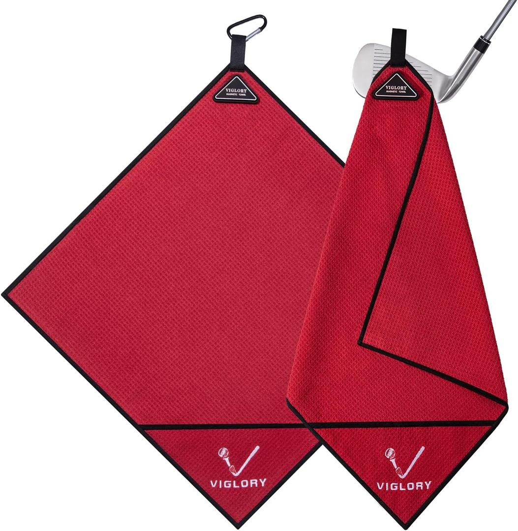 Magnetic Golf Towel for Bag 18" x 18" with Clip Exclusive Cleaning Pocket Microfiber Waffle Ultra Absorbent Club Ball Cleaner Essential Golf Accessories and Gifts for Men Women,(Red 1 Pack)