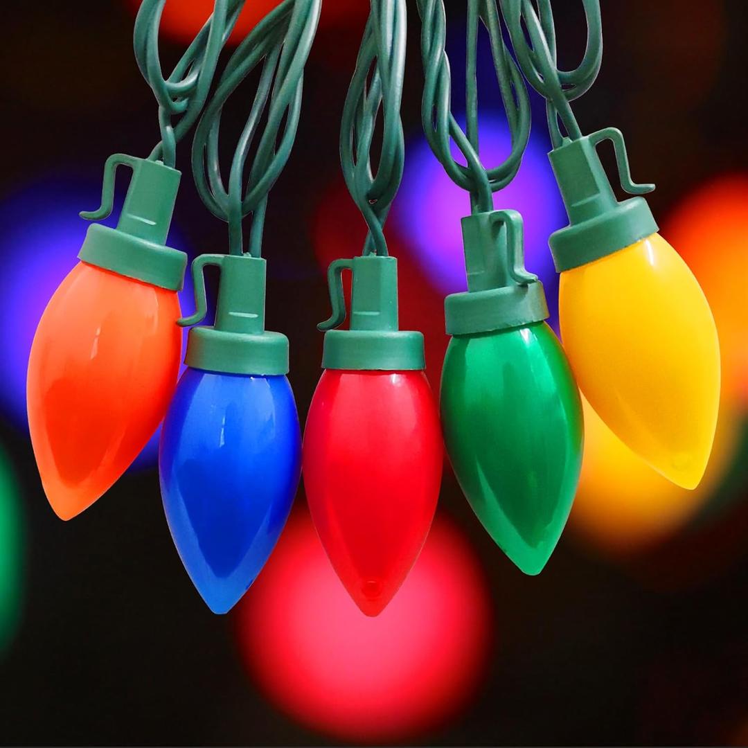 25Ft Christmas Lights Outdoor, C9 Multicolor String Light with 25 LED Shatterproof Colored Light Bulbs, Plug in Vintage Christmas Lights for Porch Wedding Party Easter Xmas Tree Decor