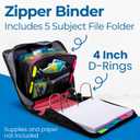 Case-it King Sized Zip Tab School Zipper Binder | 4-Inch D-Rings, 800 Sheet Capacity, 5-Subject Expanding File Folder, Multiple Pockets & Storage Organizer, Shoulder Strap | D-186 Fire Engine Red