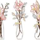 3 Pcs Metal Flowers Wall Arts Rustic Farmhouse Decor Bathroom Wall Decor Metal Wall Decor for Living-room Dining-Room Kitchen Minimalist Decor Housewarming Gifts (Multicolored)