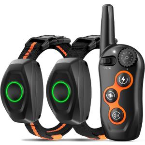 Dog Training Shock Collar for 2 Dogs with Remote Range 1300Ft, 3 Training Modes, Beep, Vibration, Shock, IPX7 Waterproof Rechargeable Electric for Small Medium Large Dogs