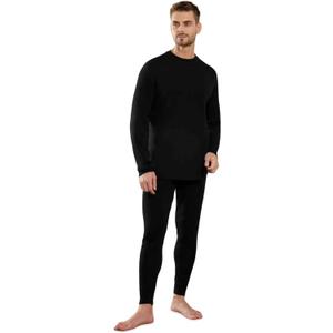 100% Merino Wool Base Layer Mens, Midweight Mens Thermals Top and Bottom Set,250g Thermal Underwear for Cold Weather 250 Black Set, XX-Large