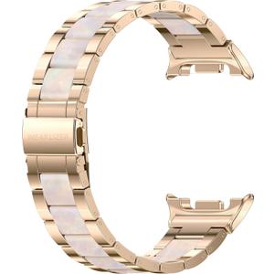Wearlizer Stainless Steel Bands Compatible with Samsung Galaxy Watch 8 Band 40mm 44mm/Watch 8 Classic 46mm for Women Men, No Gap One-Click Dressy Metal Fashion Rose Gold Bracelet with Resin Inlay