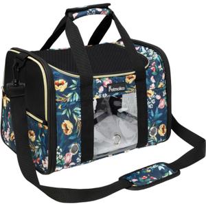 Petmolico Cat Carrier Soft-Sided Pet Bag,  Cats Puppies 16LBs - Airline Approved Pet Travel Carrier 3 Open Doors (Medium,Green Peony)